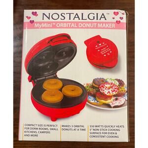 NIB Donut Maker New Nostalgia MyMini Orbital Red Donut Maker